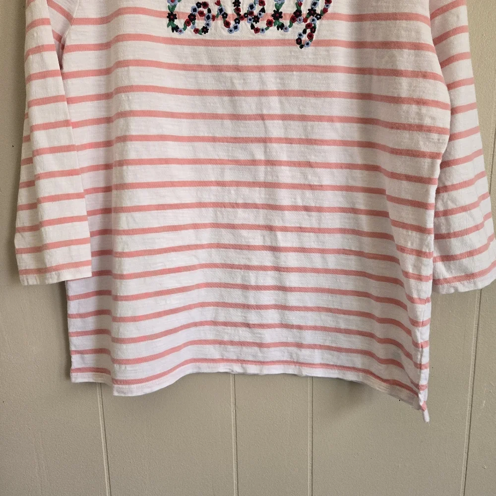 Talbots 'Lovely' Tee Shirt Top Pink Striped Embroidery 3/4 Sleeves Size L Petite - Picture 4 of 9